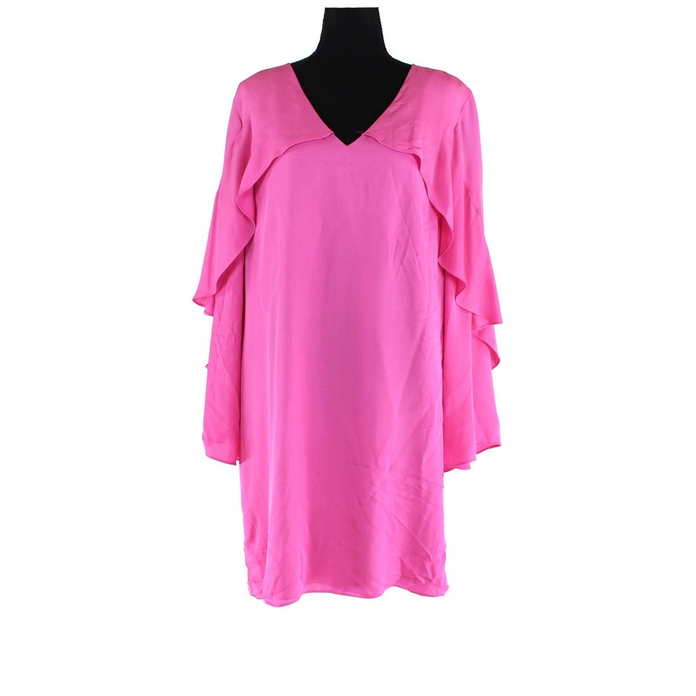 Kobi Halperin Tulip Pink Silk Bethenny Dress Large NEW Ruffle Long Sleeve Mini